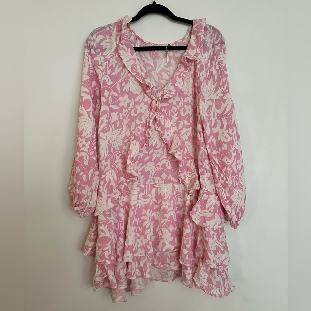Free People Rebecca Ruffle Floral Pink Dress